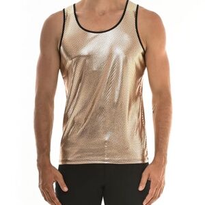 ST33LE CHAMPAGNE GOLD DIAMOND PATTERN METALLIC STRETCH TANK TOP